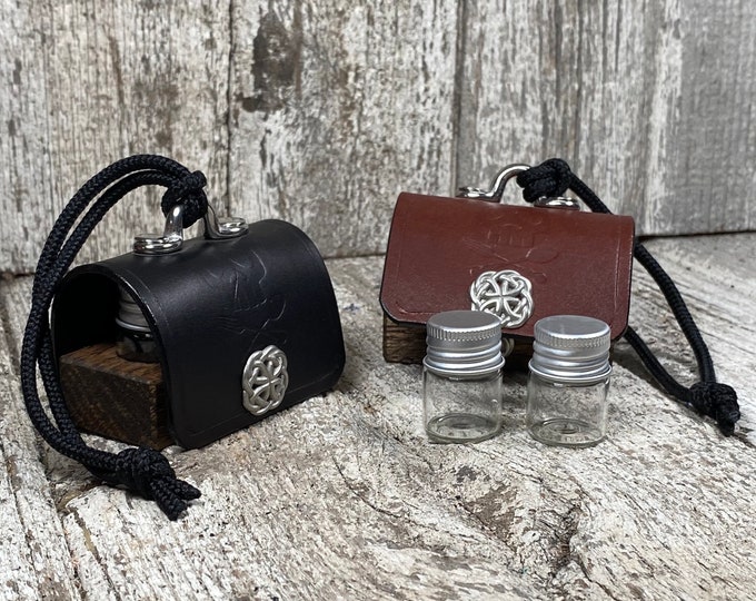Spice box leather and wood glass jars