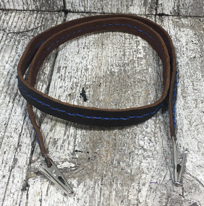 Leather mask lanyard hand stitched alligator clips