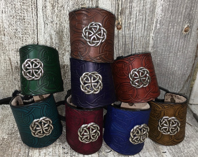 Wide single leather cuff bracelet celtic pirate