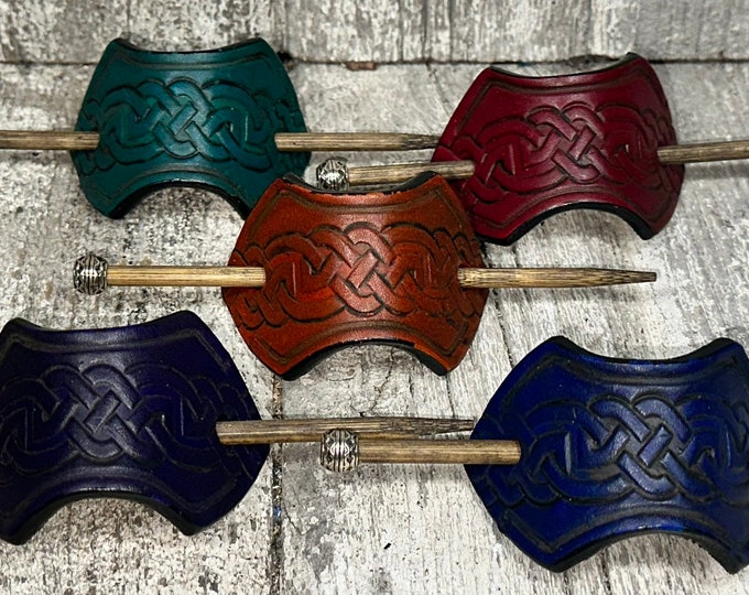 Leather Celtic hair slides