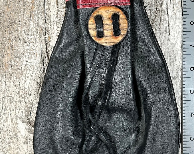 Leather drawstring belt pouch with wooden slide