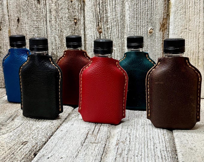 UPDATED! Glass Liquor Flask Leather Wrapped 100ml/3oz