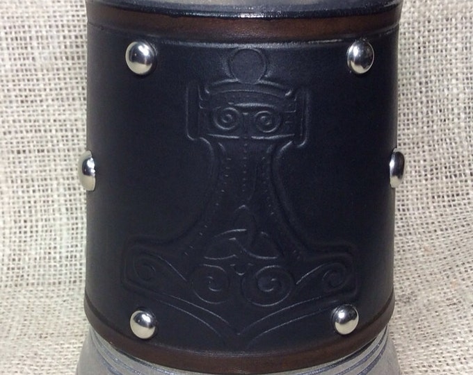 Leather Metal 36 oz tankard mug Viking Norse Thor's Hammer Thor beer ale Scottish Irish celtic