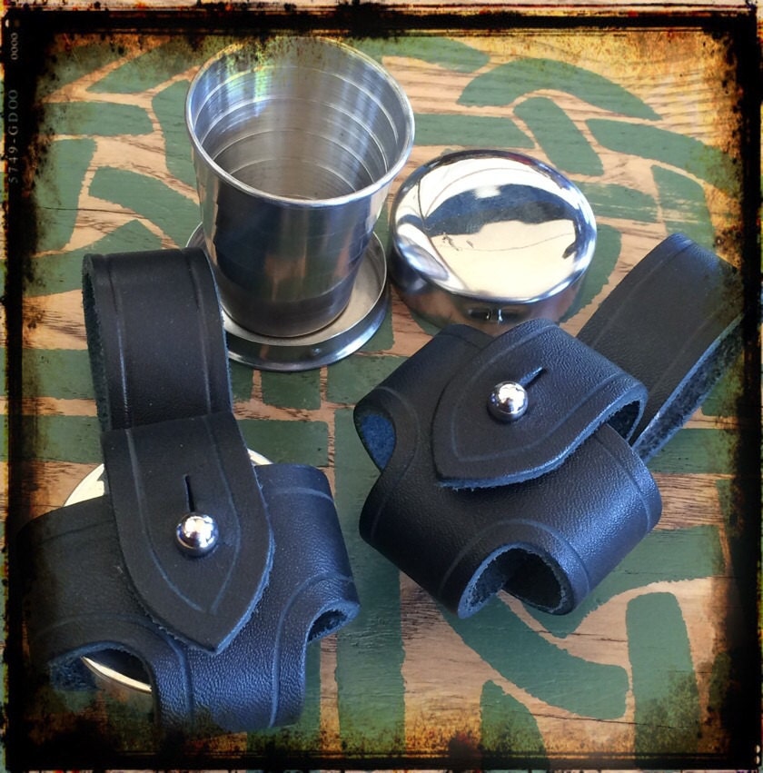 Collapsible shot glass leather belt holster booze vodka whiskey flask