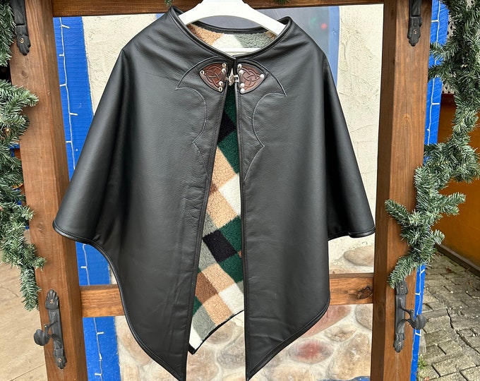 Fleece lined leather shawl with clasp