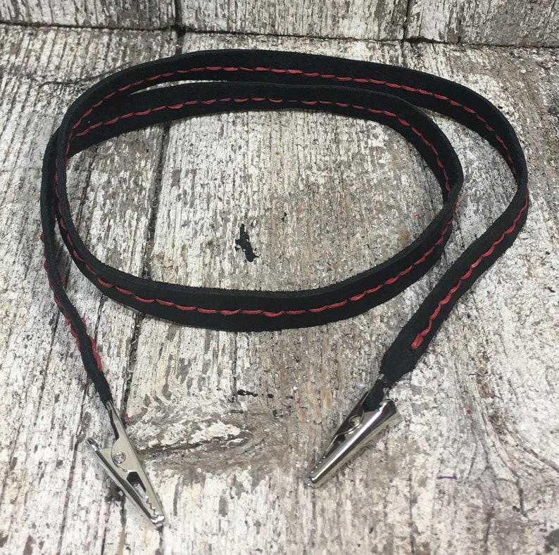 Leather mask lanyard hand stitched alligator clips