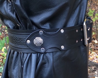 Real Leather Kilt Belt & Buckle Set With Gold Stag Head Buckle 