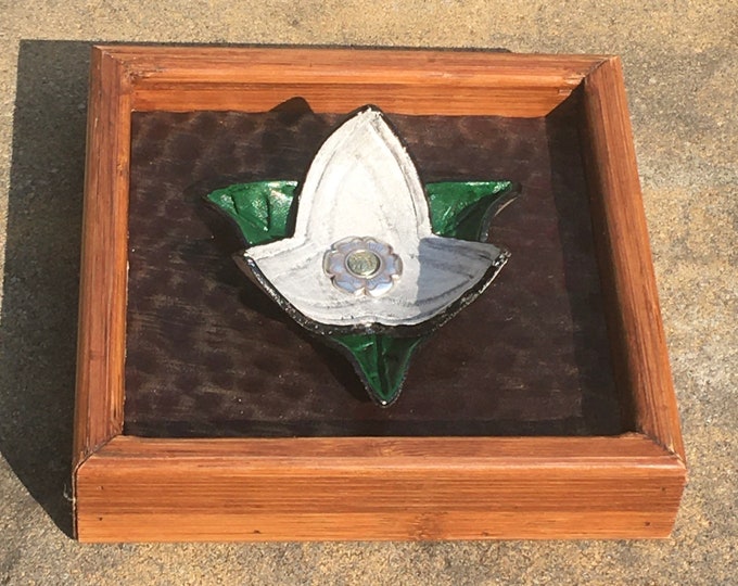 Bamboo and leather molded trillium shadow box