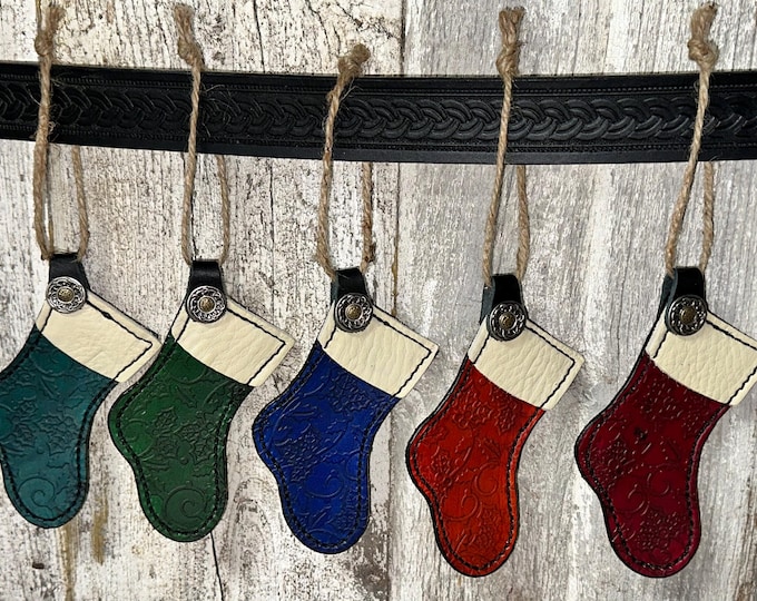 Deluxe leather Celtic stocking holiday Christmas ornament