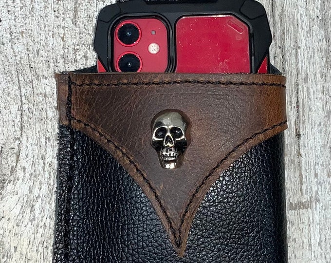 Leather cell phone bucket pirate skull case holder pouch
