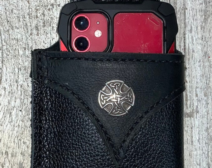 Leather cell phone bucket celtic case holder pouch