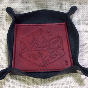 Leather Dice Catch All Tray d20 design