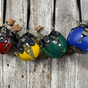 Round Potion Bottle Colors with Glass and Leather Cording