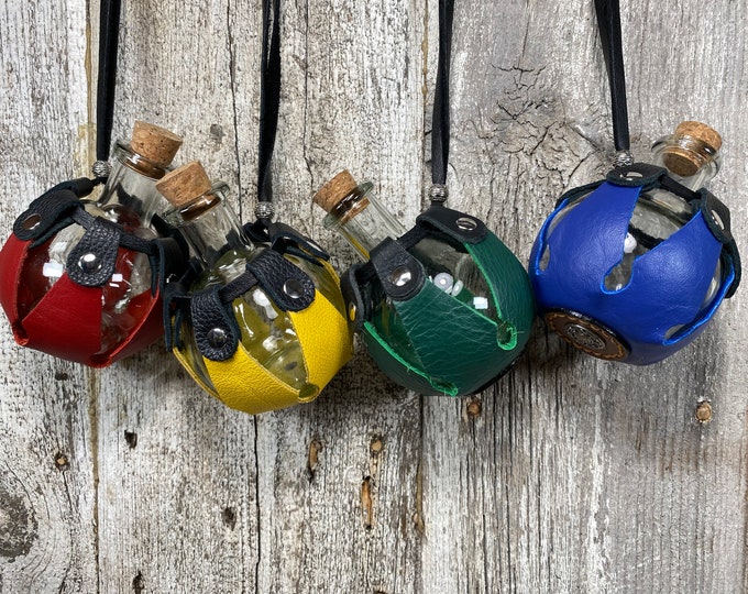 Round Potion Bottle Colors with Glass and Leather Cording