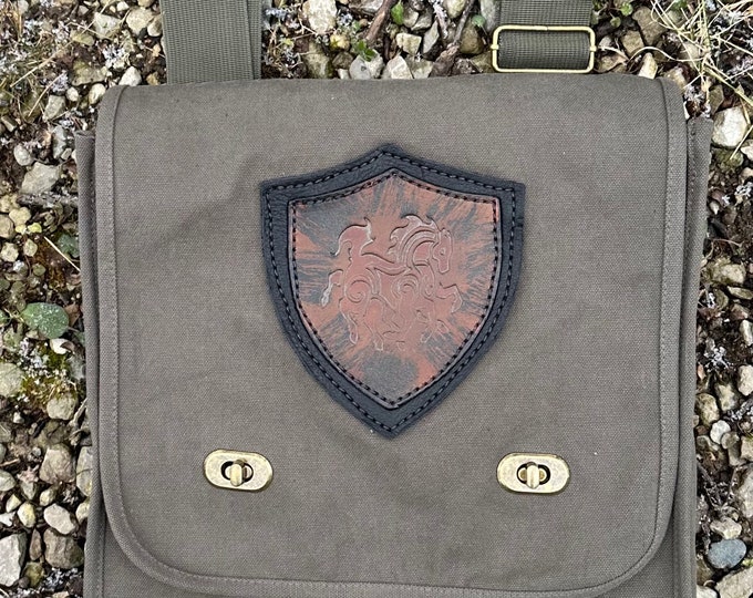 Canvas and leather messenger bag Norse Viking Speipnir