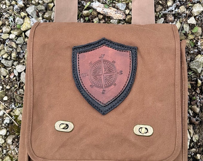 Canvas and leather messenger bag pirate Traveller compass rose