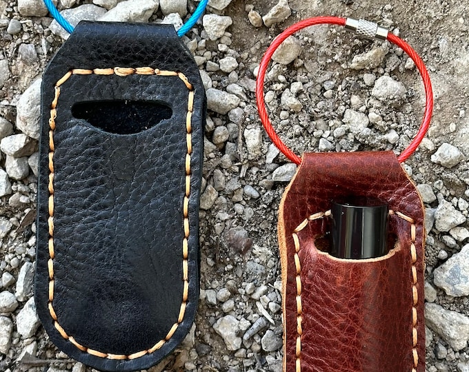 Leather lip balm holder key ring