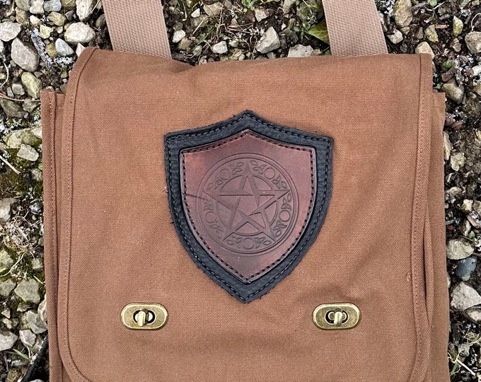 Canvas and leather messenger bag Pentacle Pentagram