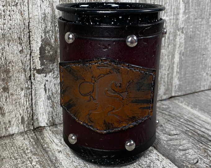 Leather Enamel Camp Mug Tall 21 oz COLORS Krampus