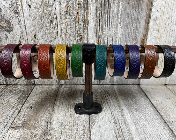 Leather Bracelet Narrow Celtic Embossed
