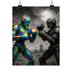 Póster de lucha de robots colorido, decoración de pared, regalo único, arte de ciencia ficción para el hogar, decoración de habitación geek, temática de robots vintage