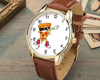 Reloj divertido con diseño de pizza, reloj con diseño de pizza bailando, reloj de pulsera con diseño de comida, regalo de pizza de pepperoni para amantes de la pizza.
