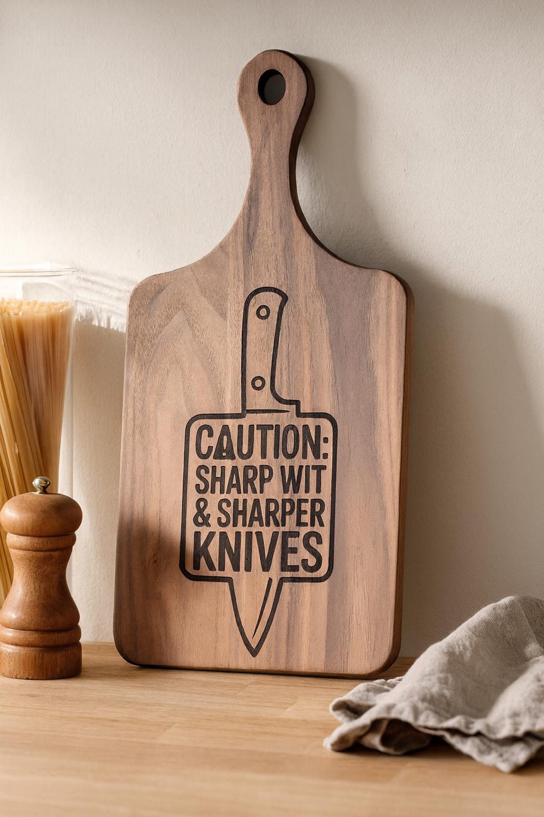 Caution Sharp Wit Cutting Board, Knife Warning Engraved, Funny Kitchen ...