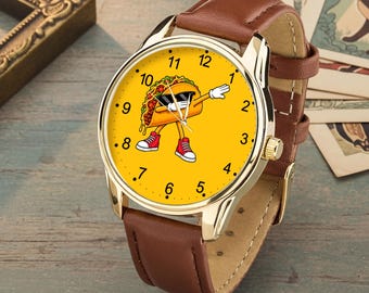 Reloj de taco divertido, reloj de comida mexicana adorable, reloj de pulsera de taco bailando, regalo kawaii de taco para amantes de los tacos