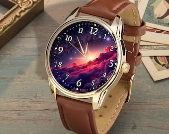 Reloj Galaxy Sky, Nubes Estrelladas, Reloj de Pulsera Espacial, Correa de Cuero Ecológico