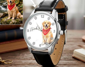Reloj personalizado con retrato de perro, reloj con foto de mascota personalizada, recuerdo conmemorativo para amantes de los perros