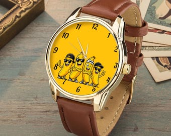 Reloj divertido con forma de plátano, reloj de pulsera con forma de fruta de dibujos animados, accesorio de comida kawaii, regalo amarillo