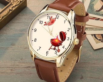 Reloj con forma de parrilla para barbacoa, reloj de pulsera para amantes de la carne, accesorio divertido para aficionados a la gastronomía.