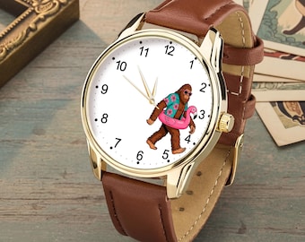 Reloj flotante Bigfoot Flamingo, reloj de pulsera de verano Sasquatch Cryptid