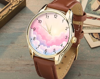Reloj Nube Pastel, Reloj de pulsera Cielo de Ensueño, Correa de cuero suave