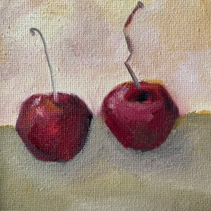 Black cherry Painting, original oil, 8.5x6.5 inches, small artwork, wall hanging, home decor,fruit painting, minimalist style, country image 5
