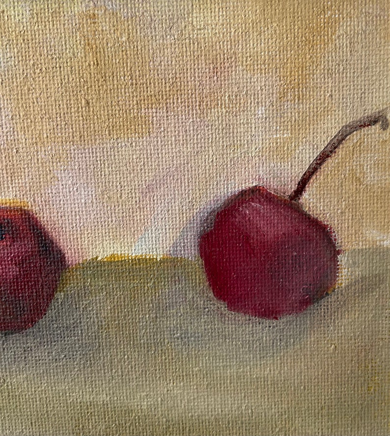 Black cherry Painting, original oil, 8.5x6.5 inches, small artwork, wall hanging, home decor,fruit painting, minimalist style, country image 6