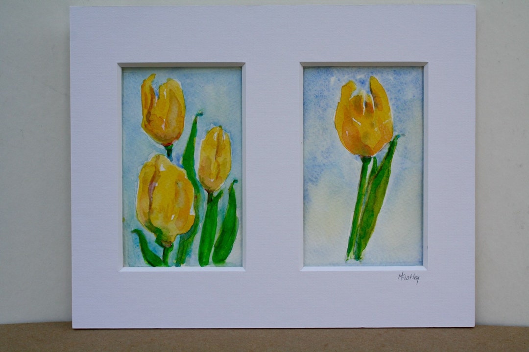 Tulip Painting - Original Watercolor - Yellow Tulips - Watercolor ...