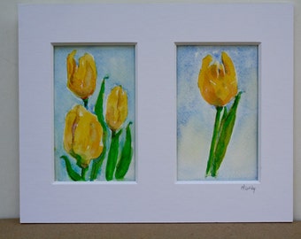 Tulip Painting - Original Watercolor - Yellow Tulips - watercolor flowers - Spring floral - Fine Art Home Decor - wall art - OOAK