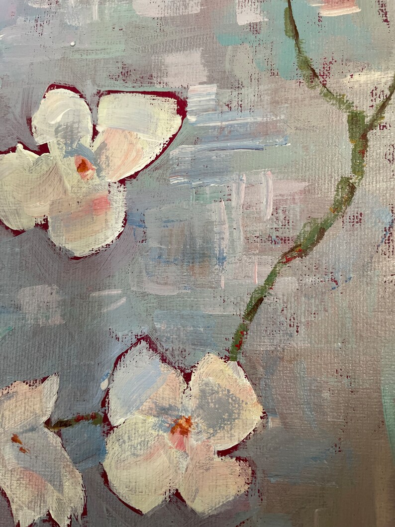 Dogwood spring flowers original oil painting home decor wall art canvas abstract art farmhouse style country home small painting image 6