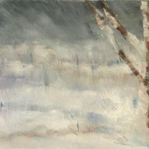 Snow painting, original oil, winter landscape, snow storm, snow landscape, farmhouse decor, wall art canvas, country, tree in winter image 7