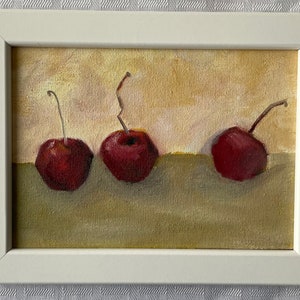 Black cherry Painting, original oil, 8.5x6.5 inches, small artwork, wall hanging, home decor,fruit painting, minimalist style, country image 9