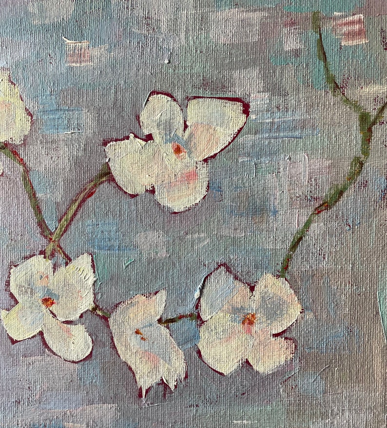 Dogwood spring flowers original oil painting home decor wall art canvas abstract art farmhouse style country home small painting image 8