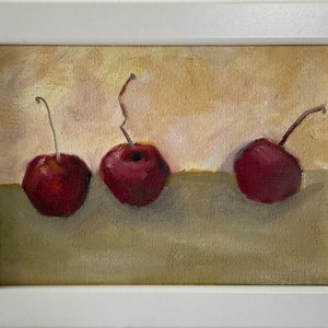 Black cherry Painting, original oil, 8.5x6.5 inches, small artwork, wall hanging, home decor,fruit painting, minimalist style, country image 1