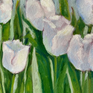 White tulips original oil painting fine art canvas wall hanging home decor farmhouse country style immagine 8