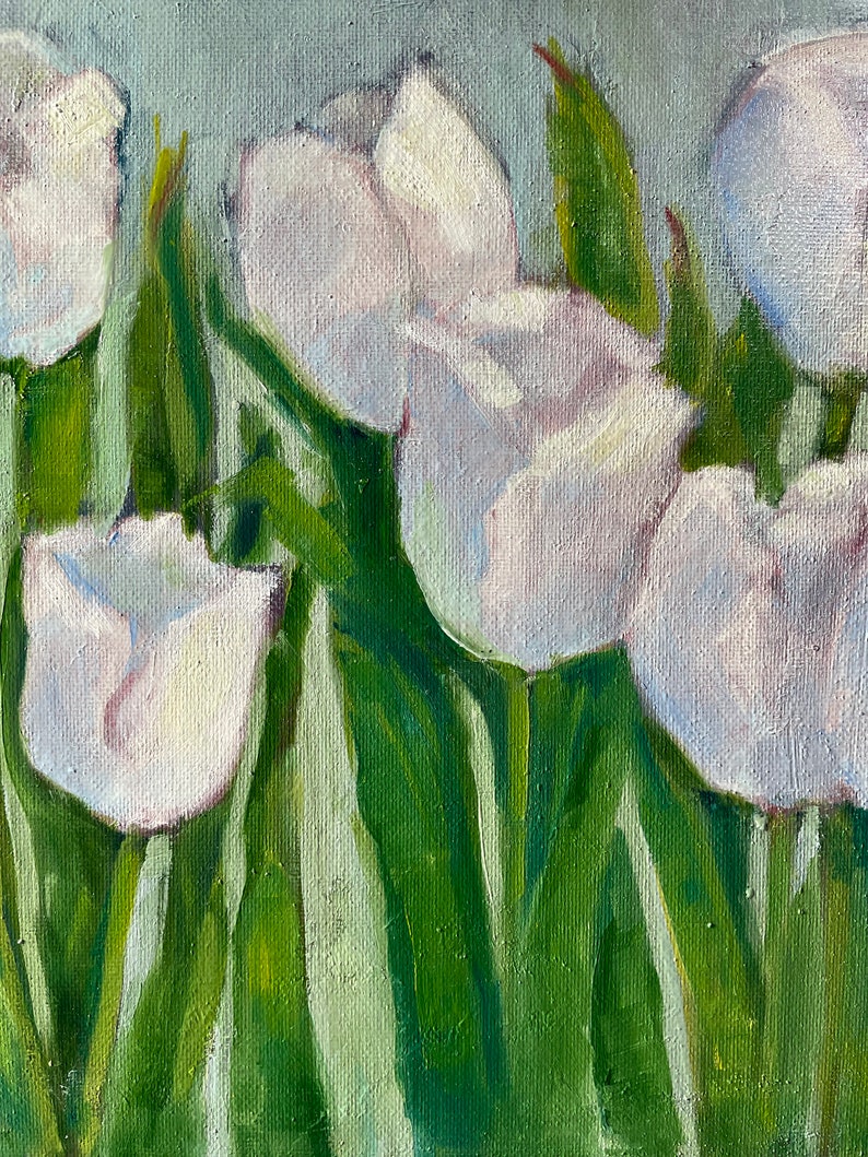 White tulips original oil painting fine art canvas wall hanging home decor farmhouse country style immagine 8