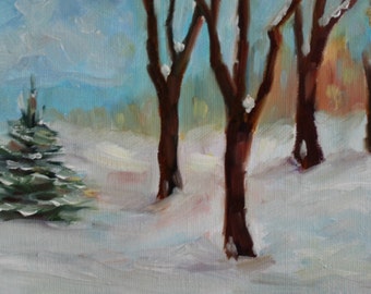 Original oil painting - Landscape painting - small oil painting - winter landscape - tree painting - snow painting - fine art - home decor