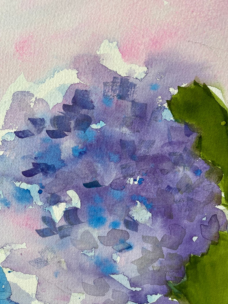 Blue hydrangeas, watercolor painting, original, flowers, floral, botanical fine art home decor wall hanging farmhouse country style image 6