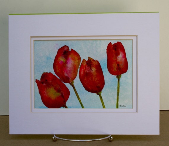 Original Watercolor Flower Painting Red Tulips Garden Etsy Original Watercolor Flower Painting Red Tulips Garden Etsy