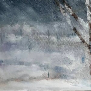 Snow painting, original oil, winter landscape, snow storm, snow landscape, farmhouse decor, wall art canvas, country, tree in winter image 1