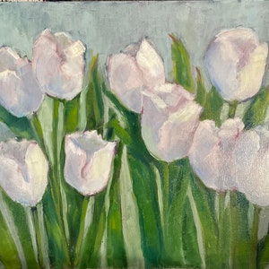 White tulips original oil painting fine art canvas wall hanging home decor farmhouse country style immagine 1